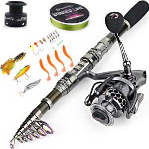Sougayilang Fishing Rod Combos with Telescopic Fishing Pole Spinning Reels Fishing Carrier Bag for Travel Saltwater Freshwater Fishing