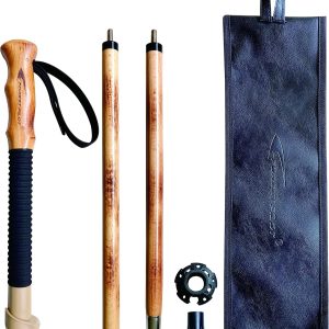 Trekking Poles- 1-pc Pack – Adjustable Hiking or Walking Stick –Strong, Natural Beech Wood – Quick Adjust Flip-Lock – Beech Wood Grip, Leather Strap